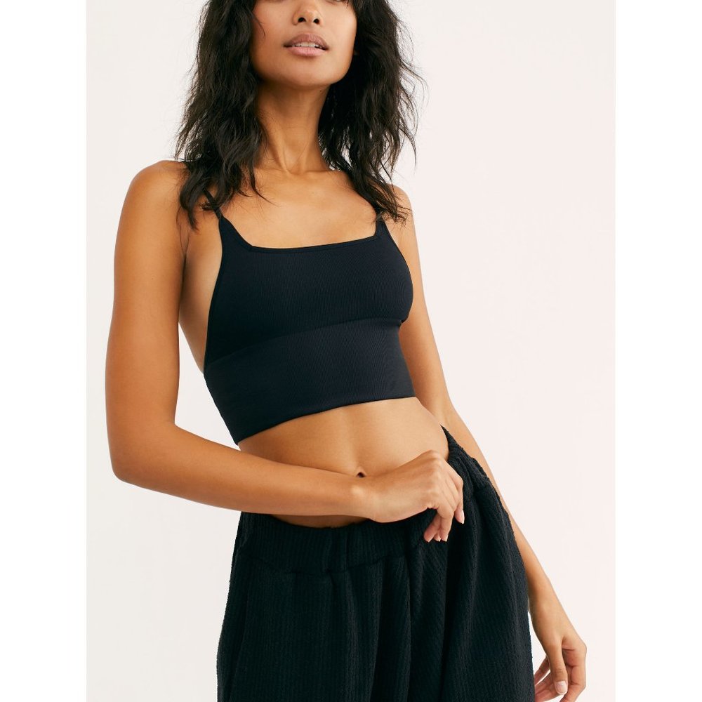 NWT Free People Andi Square Neck Seamless Bralette / Black